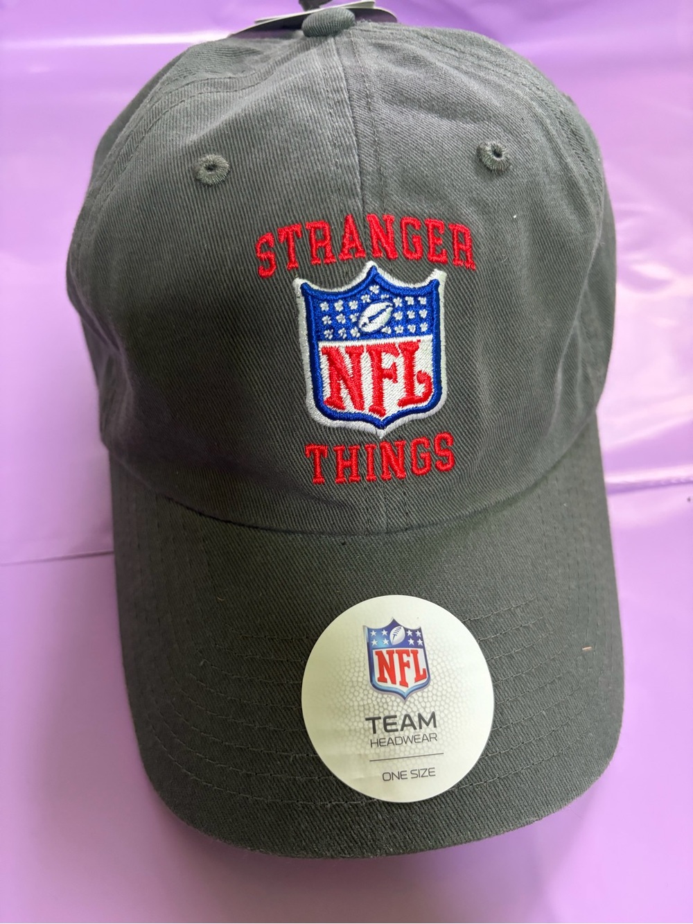 Stranger Things NFL Embroidered Olive Baseball Cap - Official Team Headwear